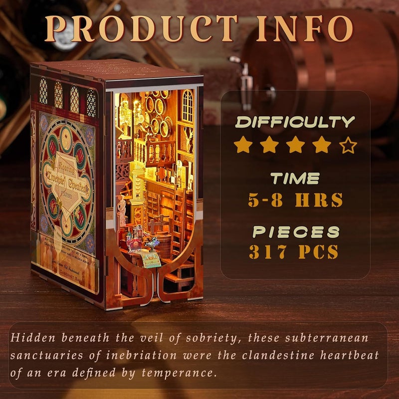 MiniCity Book Nook Kit, DIY Miniature Dollhouse Booknook Kit, 3D Wooden Puzzle Bookend Bookshelf Insert Decor with LED Light for Teens and Adults (Roaring Twenties Speakeasy) - Image 2
